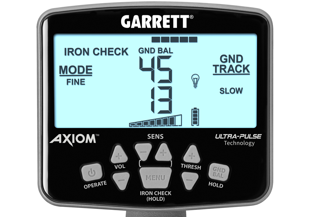 Garrett Axiom metaaldetector met MS-3 hoofdtelefoon, 13" DD en 11" mono zoekspoel