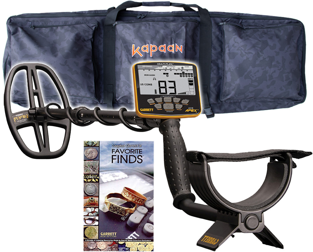 Garrett Ace Apex metaaldetector + Kapaan Big Camo draagtas + Favourite Finds boek